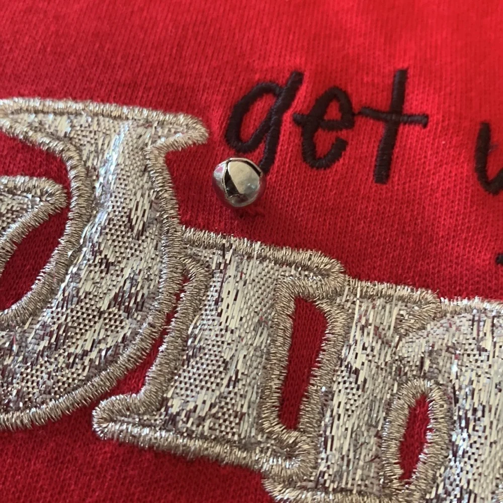 Get Your Jingle On LS Embroidered Tee L Red Holiday Christmas Festive Lagenlook